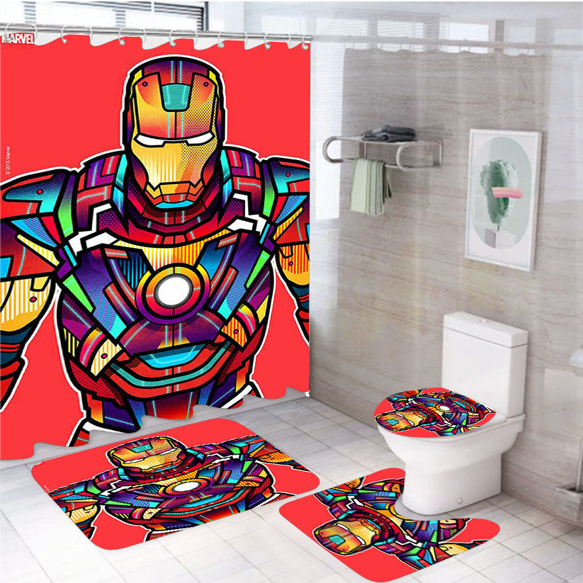 Iron Man Wpap 4Pcs Bathroom Set Shower Curtain