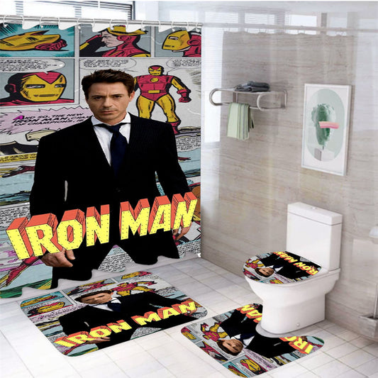 Iron Man X Robert Downey Jr Comic Canvas 4Pcs Bathroom Set Shower Curtain