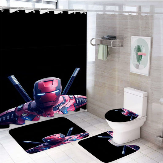 Iron Pool Iron Man Dead Pool Marvel Super Hero 4Pcs Bathroom Set Shower Curtain