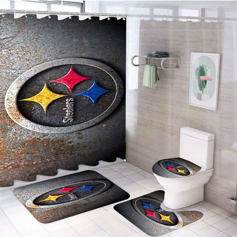 Iron Vintage Symbol Logo Pittsburgh Steelers 4Pcs Bathroom Set Shower Curtain