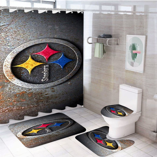 Iron Vintage Symbol Logo Pittsburgh Steelers 4Pcs Bathroom Set Shower Curtain