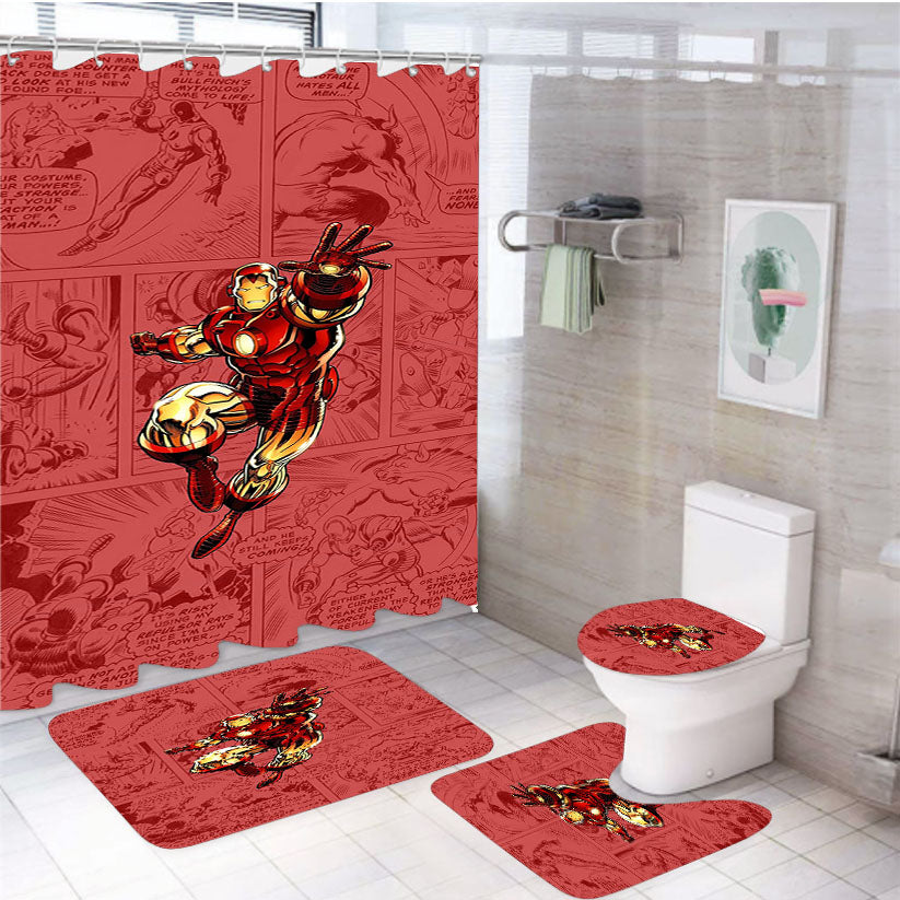 Ironman Comic 4Pcs Bathroom Set Shower Curtain