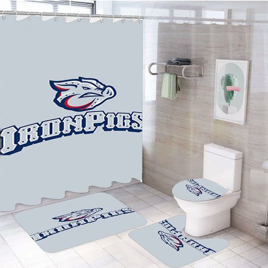 Ironpigs Baseball Logo Gray 4Pcs Bathroom Set Shower Curtain