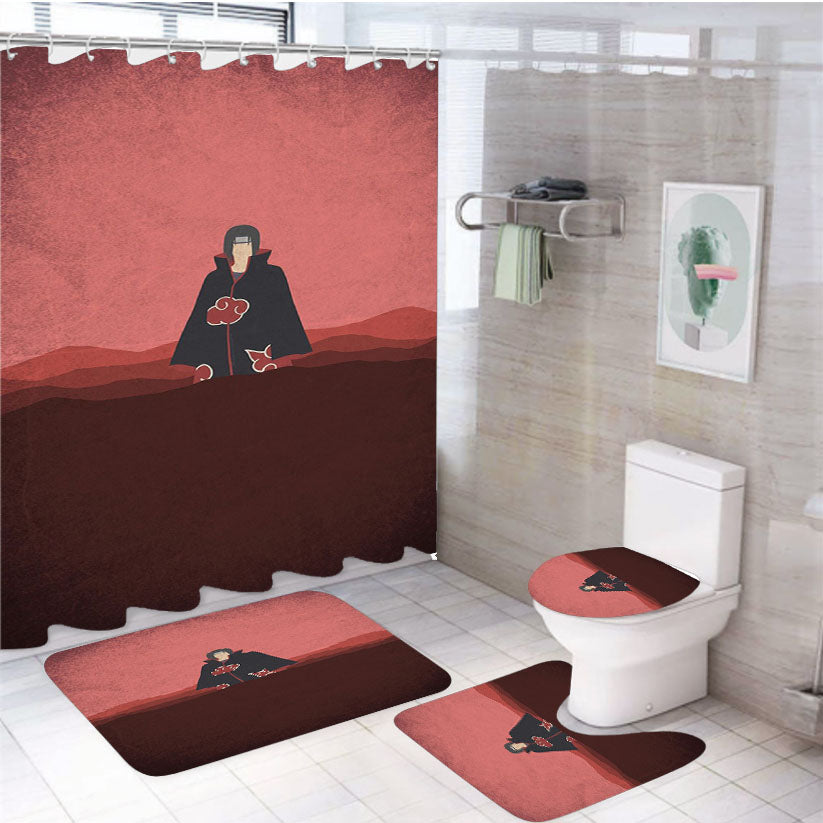 Itachi Uchiha Minimalist Wallpaper 4Pcs Bathroom Set Shower Curtain