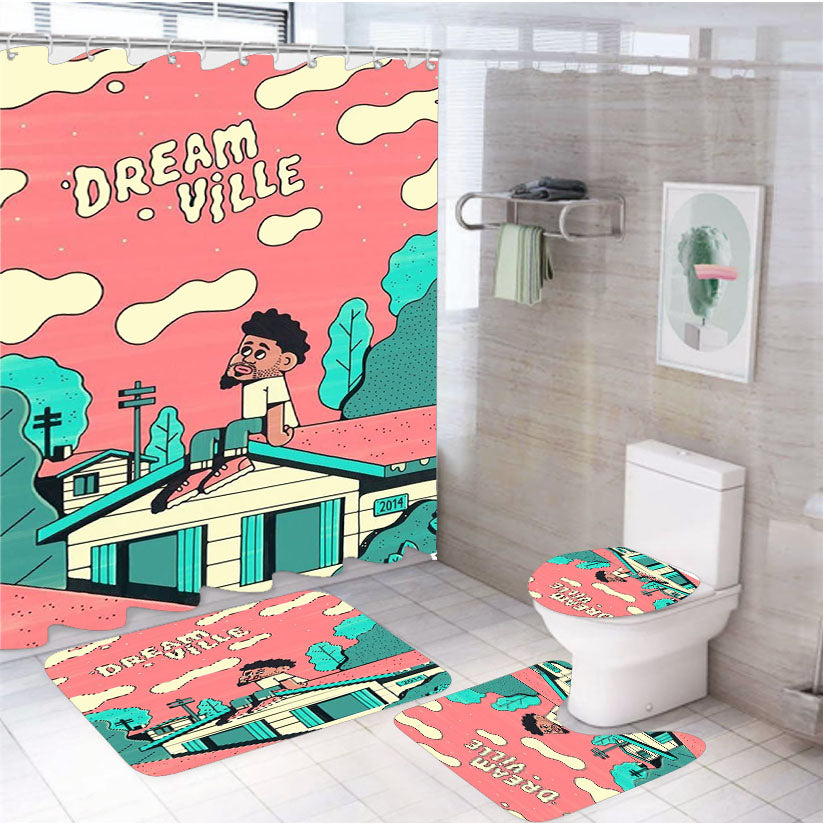 J Cole Dream Ville 4Pcs Bathroom Set Shower Curtain