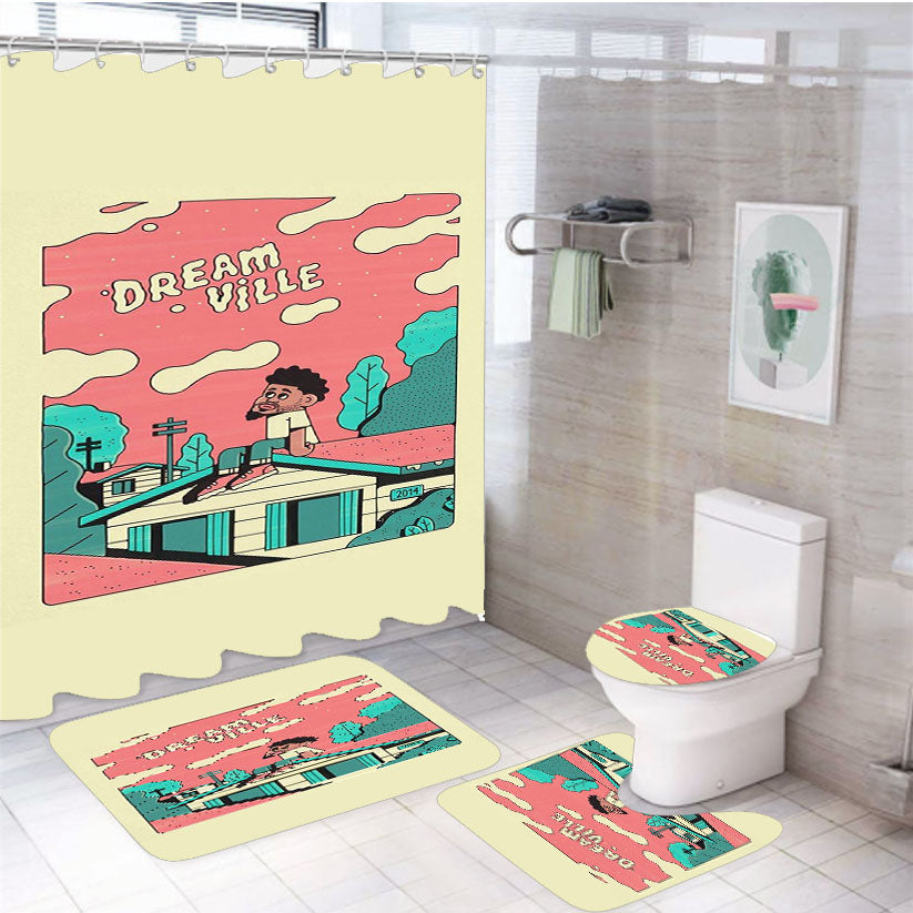 J Cole Dream Ville Flat Style 4Pcs Bathroom Set Shower Curtain