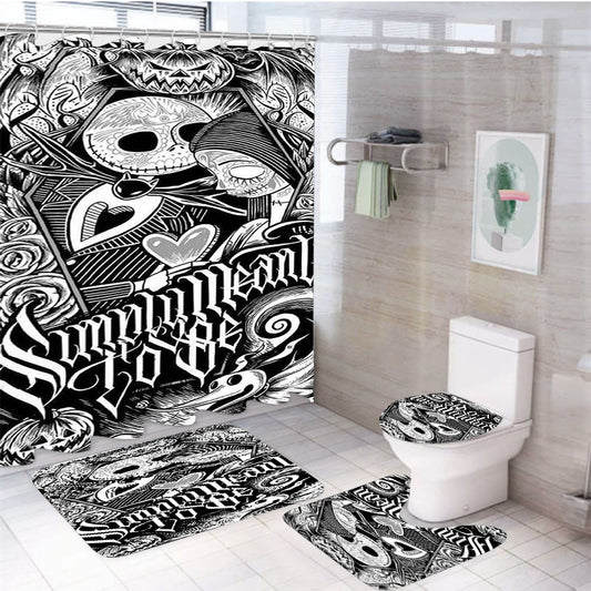 Jack And Sally Nightmare Before Christmas 4Pcs Bathroom Set Shower Curtain