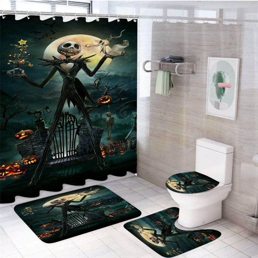 Jack Skellington Nightmare Before Christmas 4Pcs Bathroom Set Shower Curtain