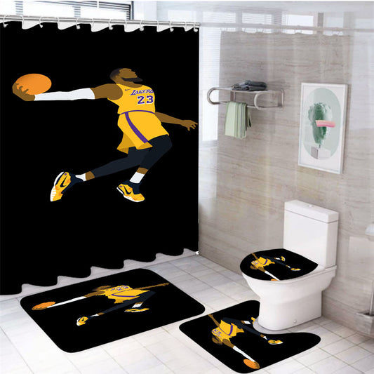 Jame Lebron Jump Slamdunk Nba Lakers 4Pcs Bathroom Set Shower Curtain