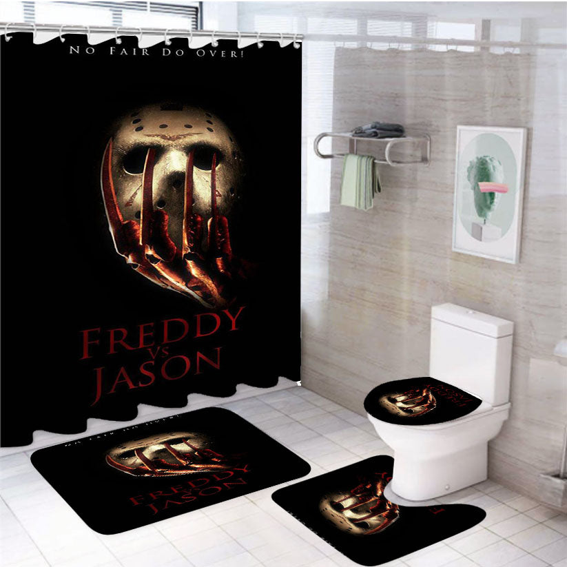 Jason Friday The 13Th Mask 4Pcs Bathroom Set Shower Curtain