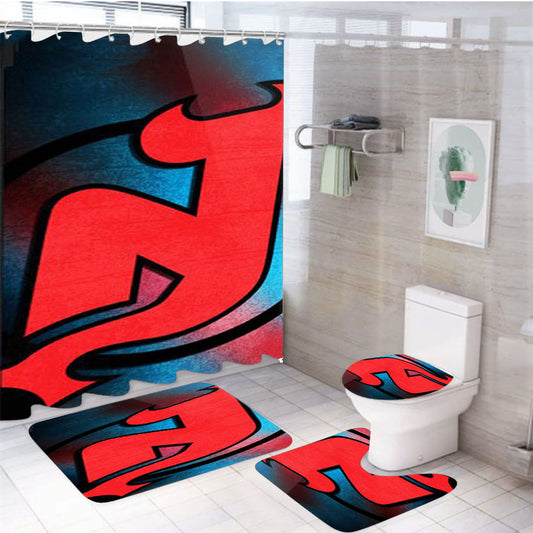 Jersey Devils Nhl Sport Logo 4Pcs Bathroom Set Shower Curtain