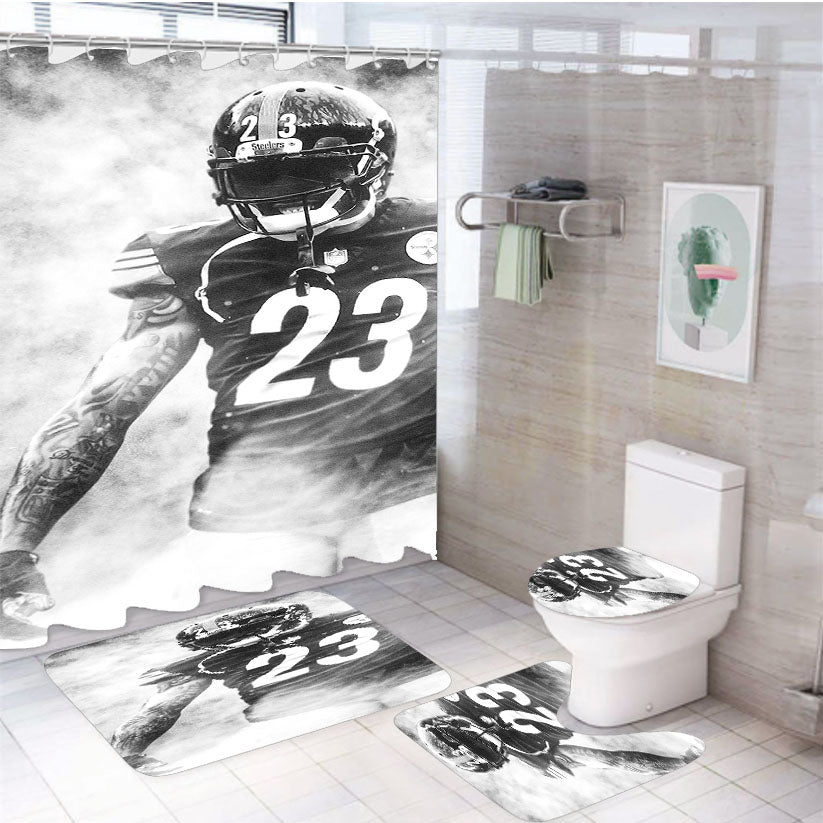 Joe Haden Pittsburgh Steelers Smoke Wallpaper 4Pcs Bathroom Set Shower Curtain
