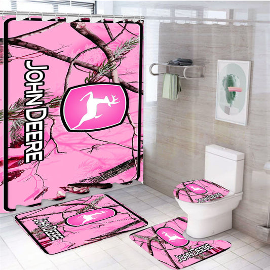 John Deere Pink Camo 4Pcs Bathroom Set Shower Curtain