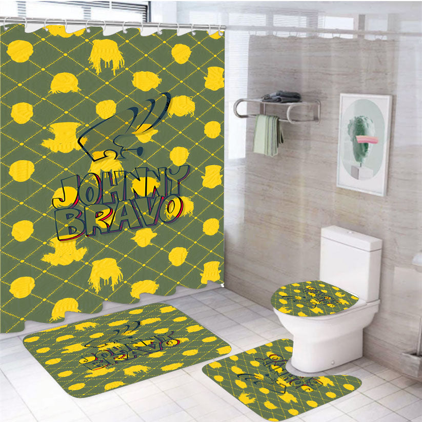Johnny Bravo Cartoon Pattern 4Pcs Bathroom Set Shower Curtain