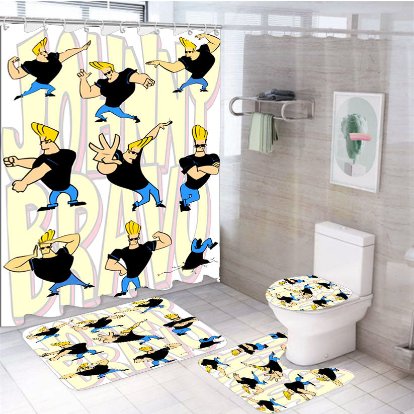 Johnny Bravo Pattern Wallpaper 4Pcs Bathroom Set Shower Curtain