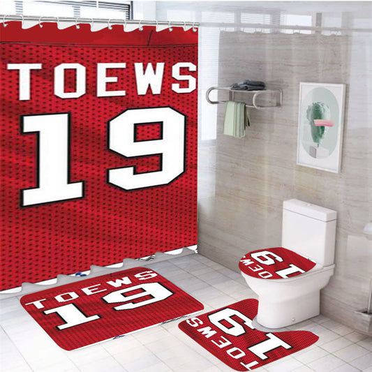 Jonathan Toews Jersey Pattern 4Pcs Bathroom Set Shower Curtain