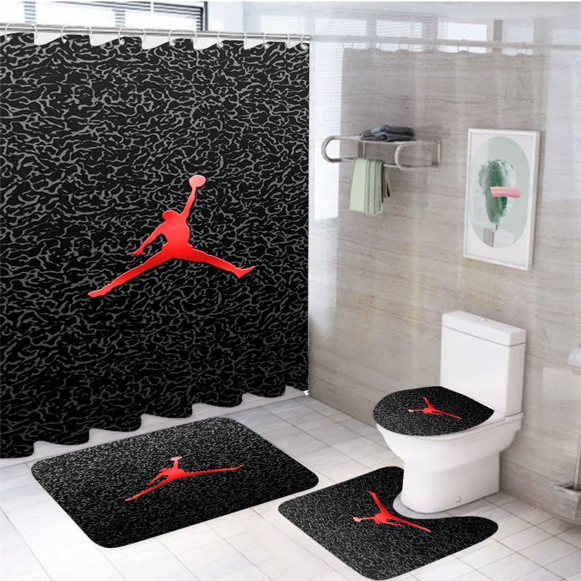 Jordan Nba Texture 4Pcs Bathroom Set Shower Curtain
