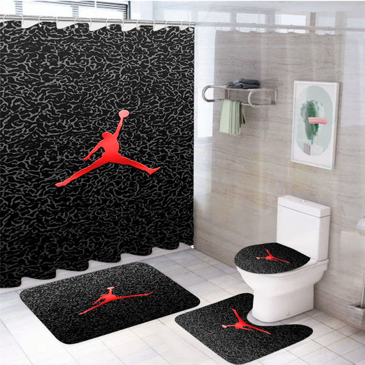 Jordan Nba Texture 4Pcs Bathroom Set Shower Curtain