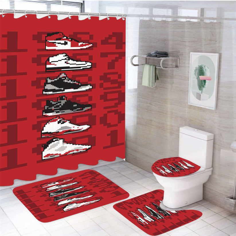Jordan Sneaker Collection 8 Bit Style 4Pcs Bathroom Set Shower Curtain