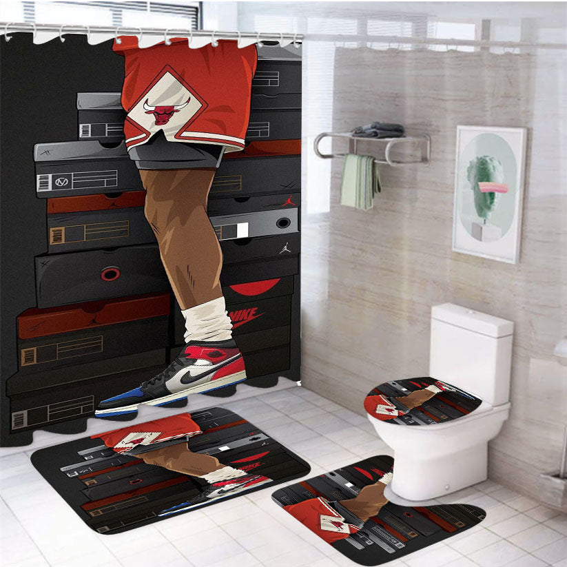 Jordan Sneaker Collection Illustration 4Pcs Bathroom Set Shower Curtain