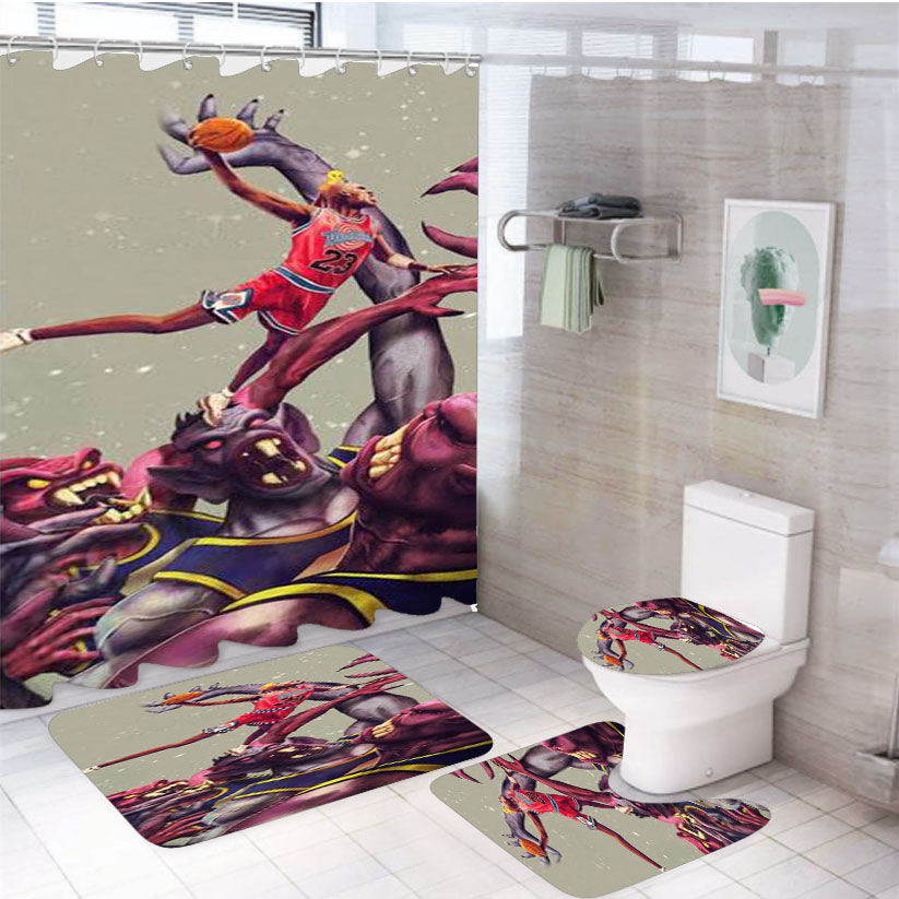 Jumping Style Air Jordan 4Pcs Bathroom Set Shower Curtain