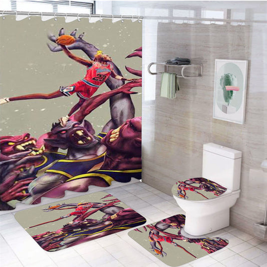 Jumping Style Air Jordan 4Pcs Bathroom Set Shower Curtain