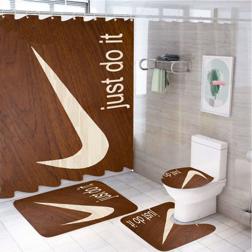 Just Do It Cream Wood  4Pcs Bathroom Set Shower Curtain