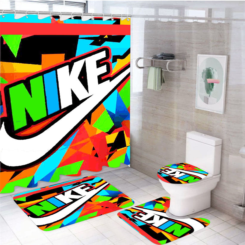 Just Do It Nike Full Color 4Pcs Bathroom Set Shower Curtain