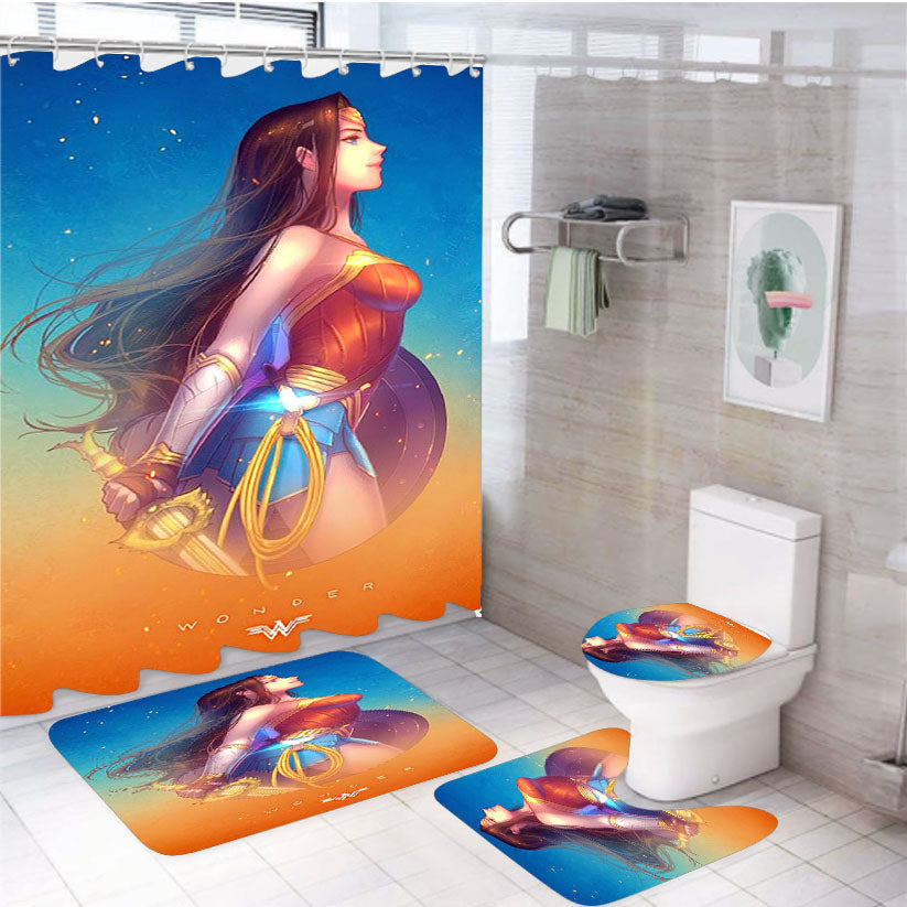 Justice League Wonder Woman 4Pcs Bathroom Set Shower Curtain