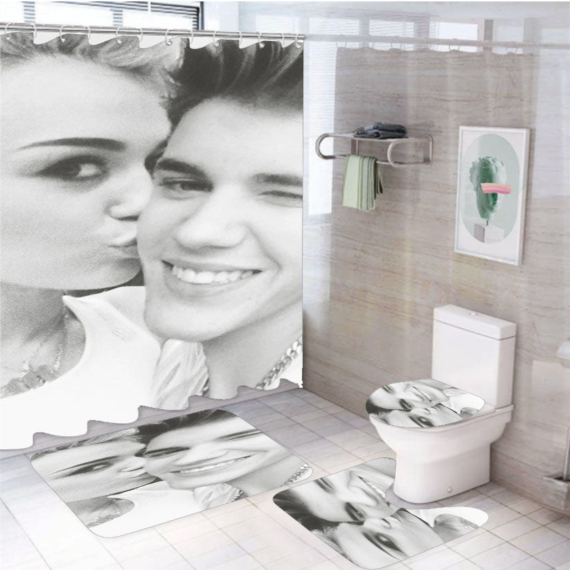 Justin Bieber And Miley Cyrus 4Pcs Bathroom Set Shower Curtain