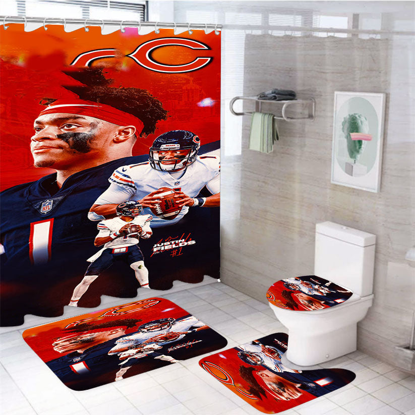 Justin Fields Chicago Bears 4Pcs Bathroom Set Shower Curtain