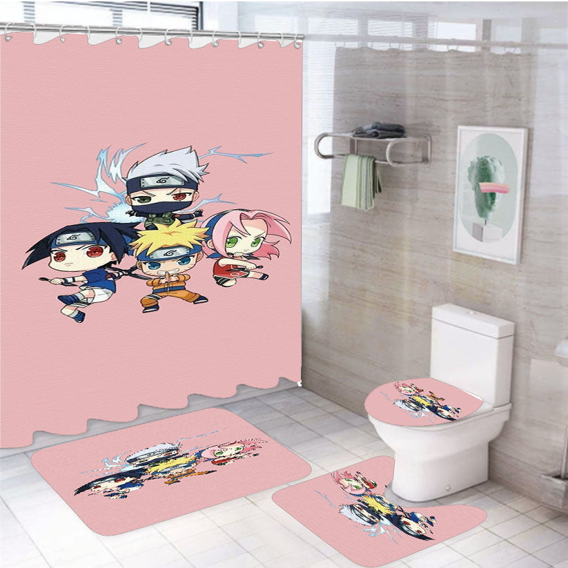 Kakashi Sasuke Naruto Sakura Team 4Pcs Bathroom Set Shower Curtain