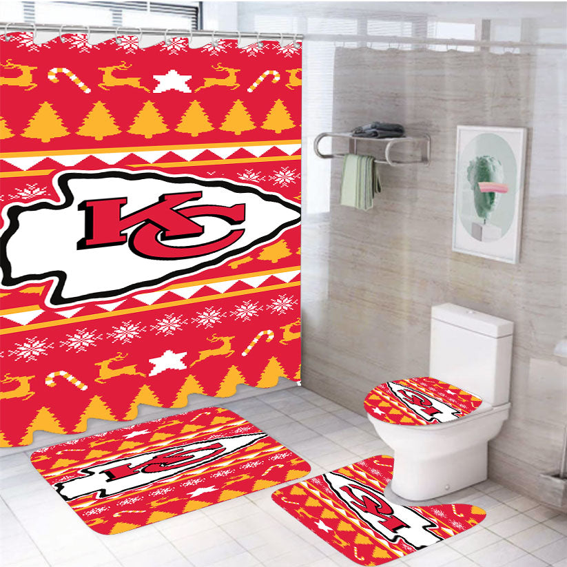 Kansas City Chiefs Christmas Sweater 4Pcs Bathroom Set Shower Curtain