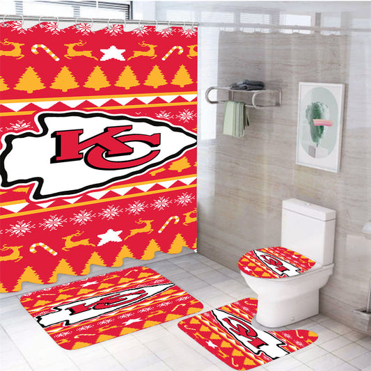 Kansas City Chiefs Christmas Sweater 4Pcs Bathroom Set Shower Curtain
