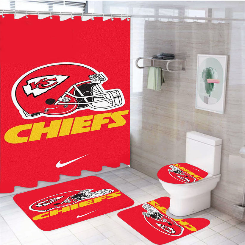 Kansas City Chiefs Helmet 4Pcs Bathroom Set Shower Curtain