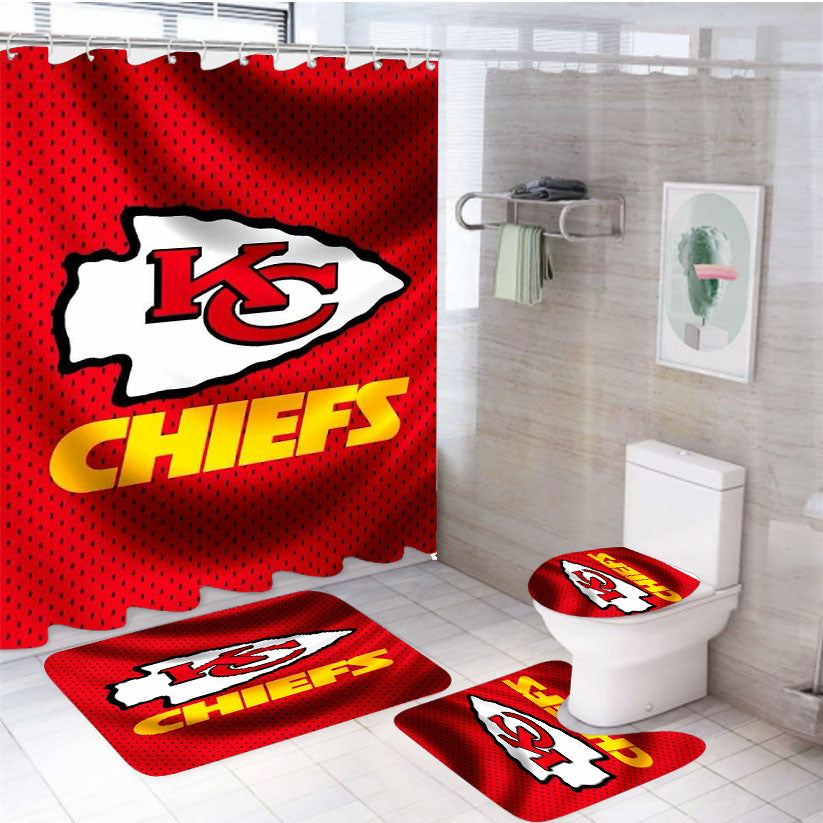 Kansas City Chiefs Jersey Texture Wallpaper 4Pcs Bathroom Set Shower Curtain