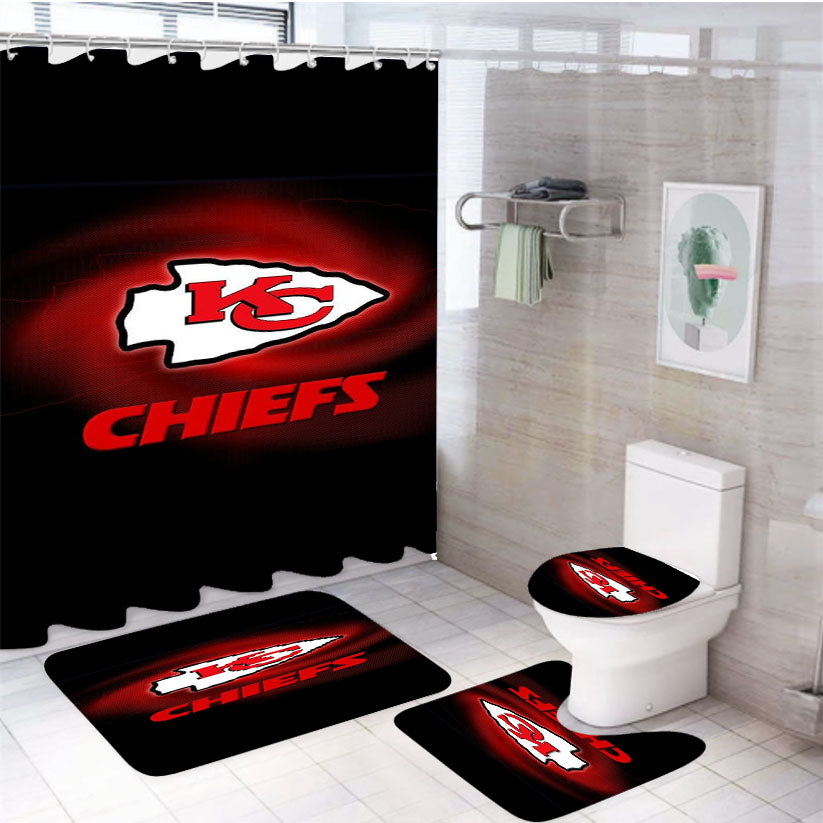 Kansas City Chiefs Logo 4Pcs Bathroom Set Shower Curtain