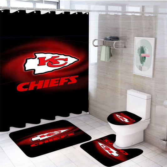 Kansas City Chiefs Logo 4Pcs Bathroom Set Shower Curtain