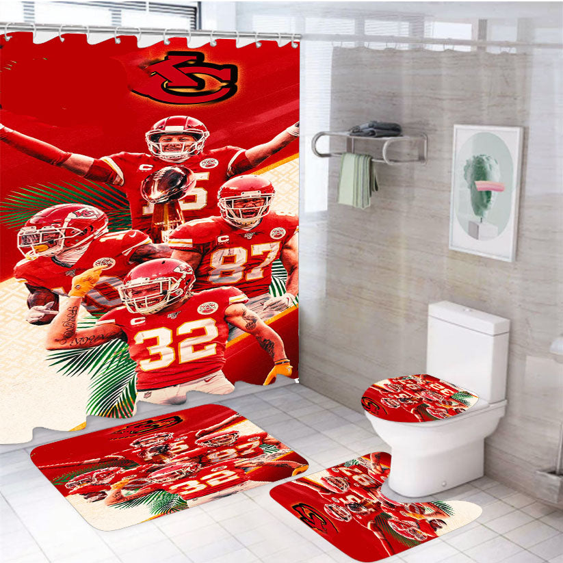 Kansas City Chiefs Logo Champions 4Pcs Bathroom Set Shower Curtain