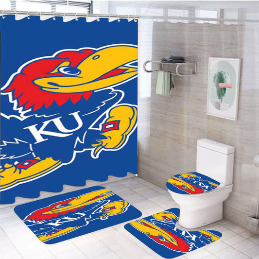 Kansas Jayhawks Logo Tilted 4Pcs Bathroom Set Shower Curtain