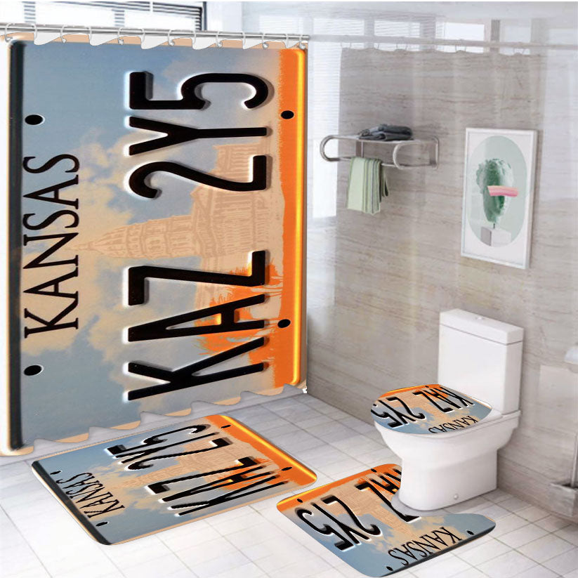 Kansas License Plate 4Pcs Bathroom Set Shower Curtain