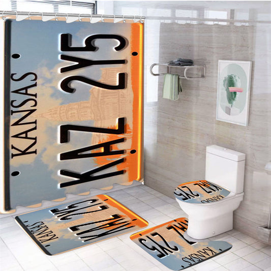 Kansas License Plate 4Pcs Bathroom Set Shower Curtain