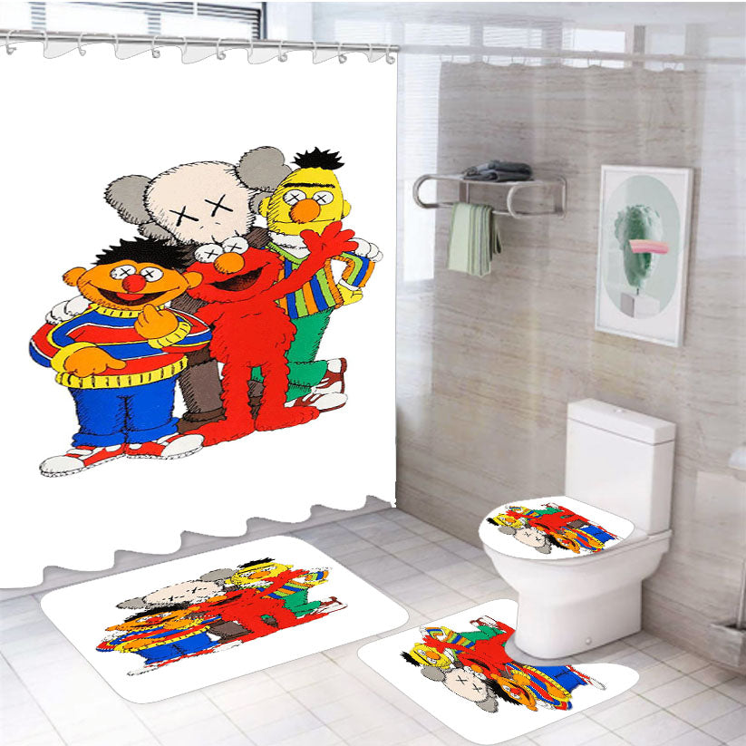 Kaws And Sesame Street 4Pcs Bathroom Set Shower Curtain