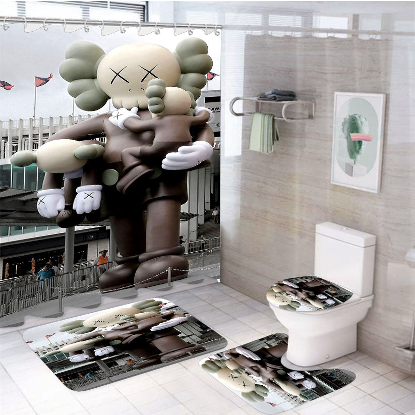 Kaws Clean Slate Harbour City Miniatur 4Pcs Bathroom Set Shower Curtain