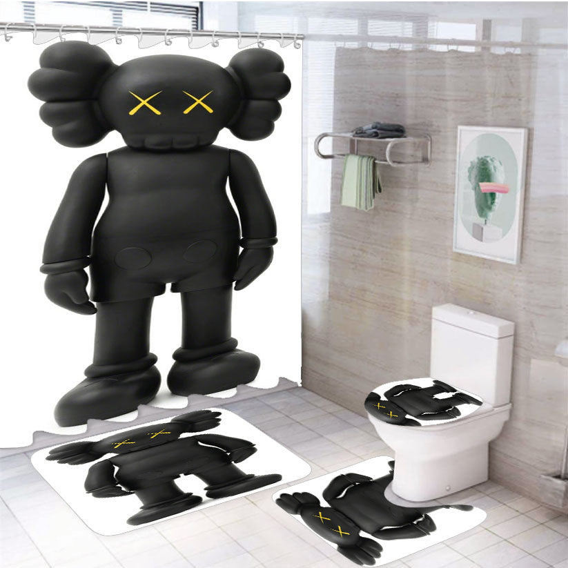 Kaws Companion Open Edition Vinyl Black 4Pcs Bathroom Set Shower Curtain