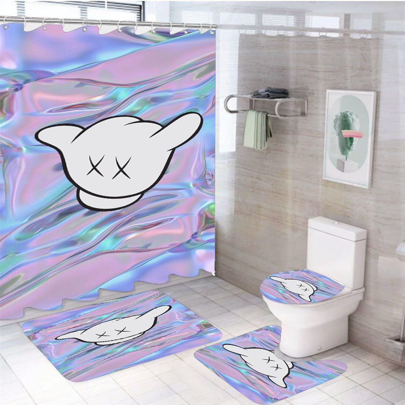 Kaws Hand Hollowgram 4Pcs Bathroom Set Shower Curtain