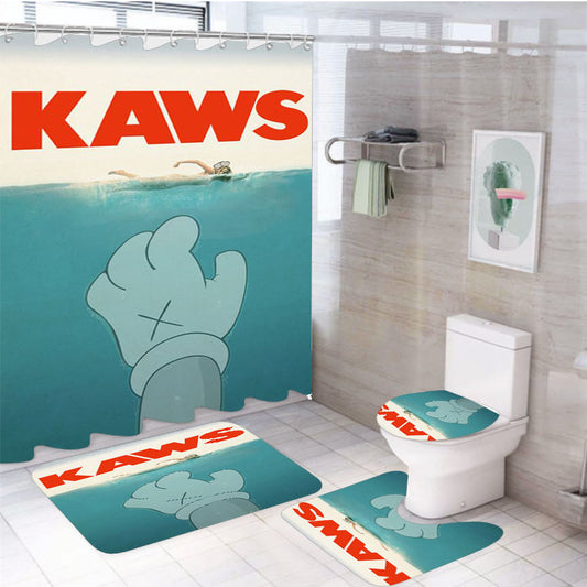 Kaws Jaws Tribute Grunge Style 4Pcs Bathroom Set Shower Curtain