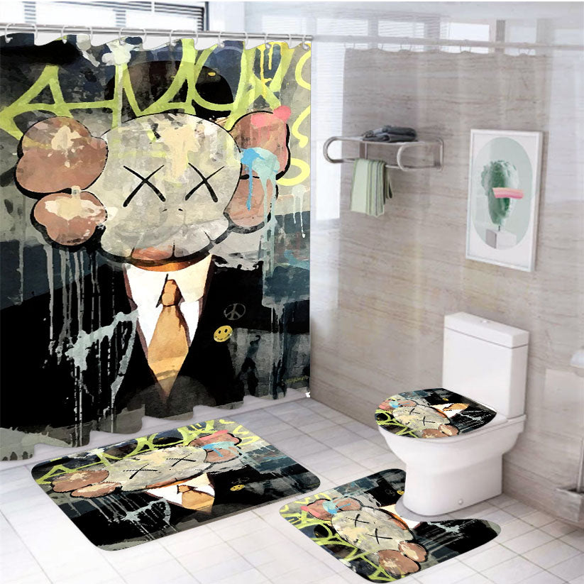 Kaws Mural Painting 4Pcs Bathroom Set Shower Curtain