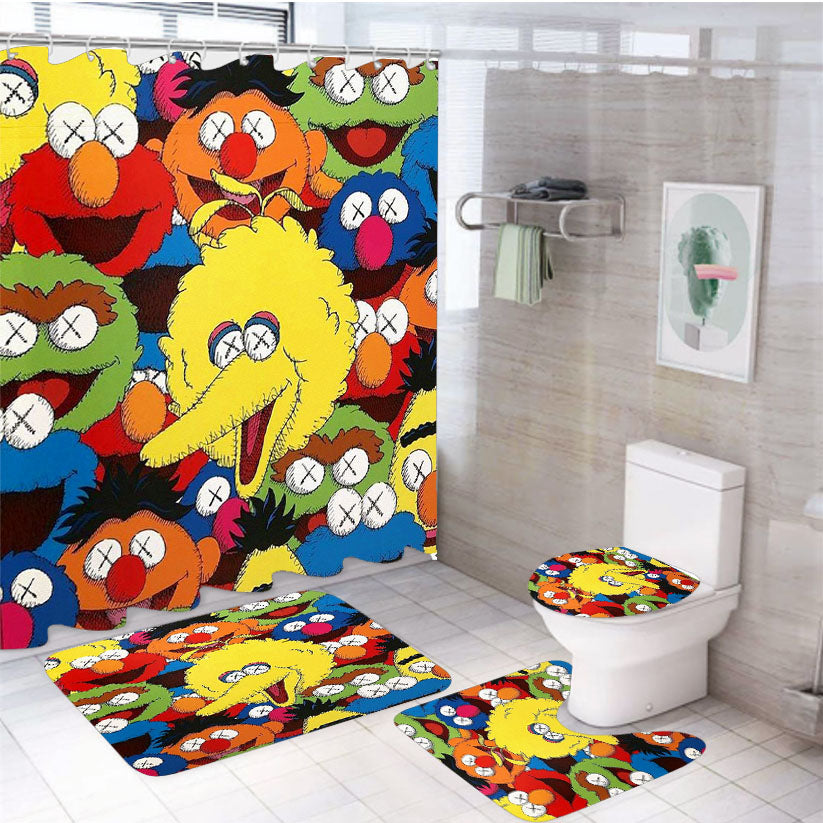 Kaws Noise Wallpaper Sesame Street 4Pcs Bathroom Set Shower Curtain