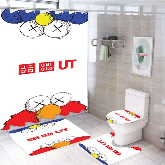 Kaws X Uniqlo Sesame Street 1 4Pcs Bathroom Set Shower Curtain